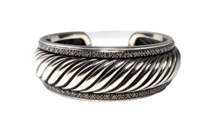 Brazalete David Yurman tallado en plata de ley pavé diamantes - Imagen 1 de 13