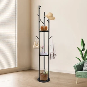 Holz Garderobenständer freistehend Baumhänger Flurgarderobe Hutablage mit 9 Haken - Bild 1 von 22