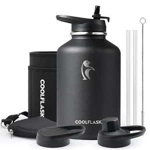 64 Oz Insulated Water Bottle With Strap & Sleeve Half Gallon Water Jug 3 Lids St - Picture 1 of 7