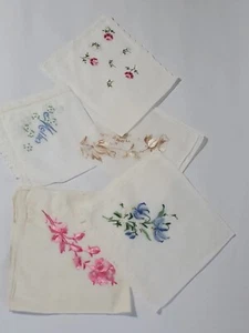 5 Vintage Embroidered White Floral Hankerchiefs Hankies - Picture 1 of 11