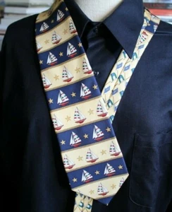 Tommy Hilfiger Italian Silk Tie Necktie Yellow Blue Boating Nautical Sailing Tie - Picture 1 of 4
