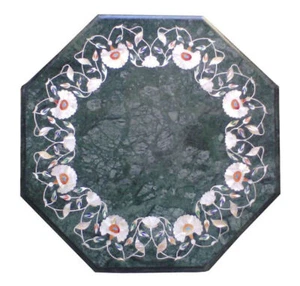 1'x1' Green Marble Center Table Top Mother of Pearl Mosaic Inlay Furniture Decor - Picture 1 of 2