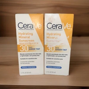 Lot of 2 ~ Cerave Hydrating Sunscreen Face Sheer with Tint SPF 30 EXP 12/2024 - Picture 1 of 1