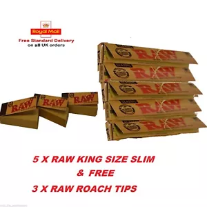 RAW Genuine Rolling Papers King Size Slim Classic Unrefined Skin+ RAW TIPS FREE. - Picture 1 of 4