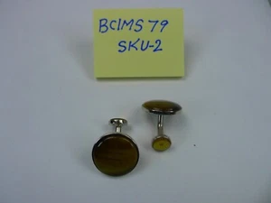 Men's Cufflinks Round Stainless Steel, Brown Cats Eye. New- Not Used. - Picture 1 of 2