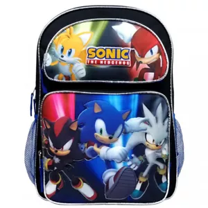 Mochila Escolar Sonic the Hedgehog Grande 16" Negra/Azul, Nueva - Imagen 1 de 3