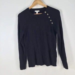 H&M womens knit top size L black long sleeve round neck viscose blend 096875 - Picture 1 of 9