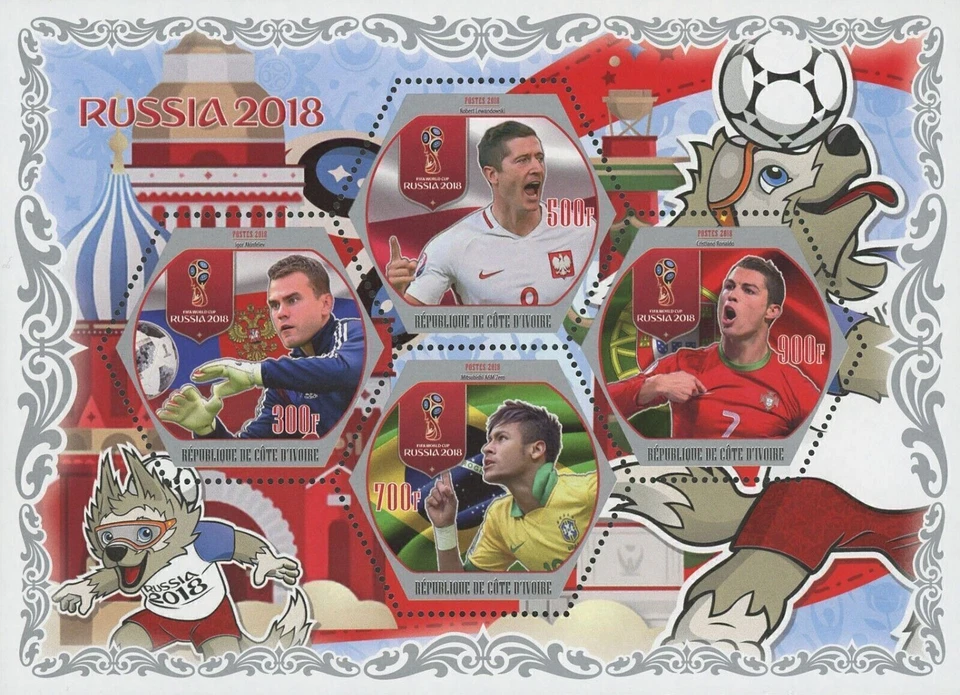 Cote D'Ivoire Russia World Cup 2018 Soccer Players Sport Souvenir Sheet of 4 Min - Image 1 of 4