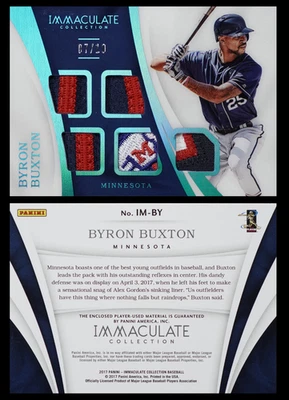 2017 Immaculate Byron Buxton Immaculate Material #IM-BY 7/10 – Investment Ink - Image 1 of 3