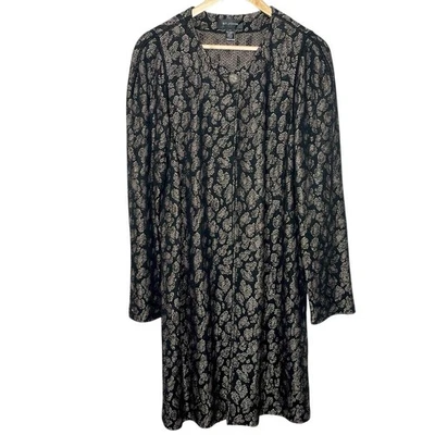 Chaqueta Larga St John Negra Dorada Tejida Mujer Talla 14 Botón Único Estampado Lana Foto 1 de 4