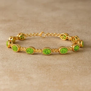 Oval Peridot Gold Bracelet – 14K Solid Gold August Birthstone # 1006 - Picture 1 of 19