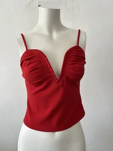 Astr The Label Pleated Scarlet Red Pleated Smocked Bustier Strappy Tank Top S - Picture 1 of 6