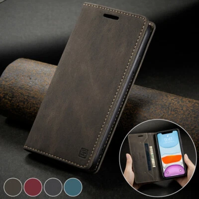 For iPhone 16e/15/14/13/12/11 XR XS SE 8 Magnetic Wallet Case Leather Flip Cover - Image 1 of 4