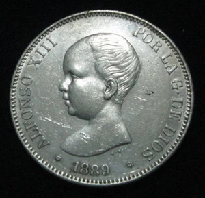 ZALDI2010 - ALFONSO XIII, 5 PESETAS FROM 1889 STARS 18 - 89. SILVER - Picture 1 of 3