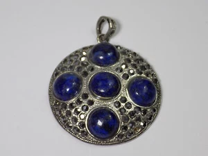 Vintage Anhänger mit 5 Lapislazuli Steine Markasiten Silber 925er Antikschmuck - Picture 1 of 7