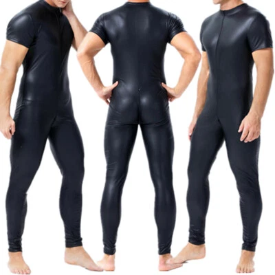 Men Clubwear Punk PU Gothic Wetlook Faux Leather Catsuit Jumpsuit Bodysuit S-3XL - Image 1 of 4