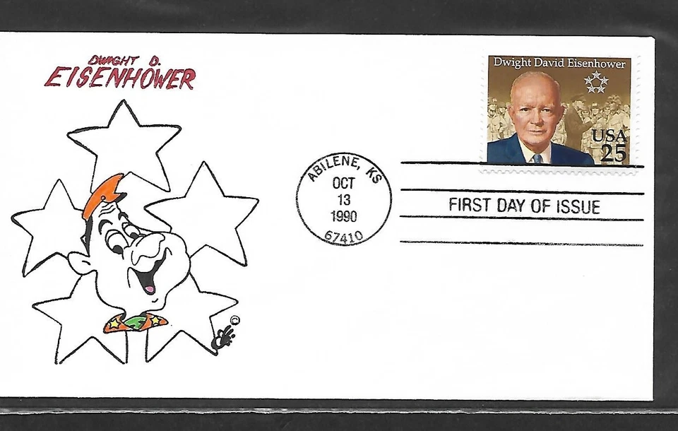 USA 1990 HAND PAINTED DWIGHT D EISENHOWER RICHARD ELLIS ANIMATED FIRST DAY COVER - Image 1 of 1