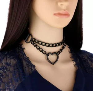 Gothic Punk Damen Schwarz Herz Anhänger Choker Kette Halskette - Bild 1 von 5