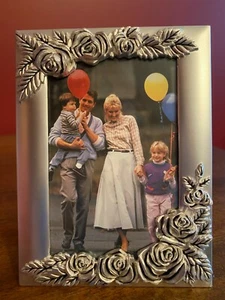 Satin Rose By Godinger Silver Plated frame holds 3 1/2 x 5 inch Photo Vintage - Picture 1 of 6