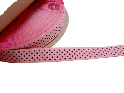 Pink with Black Confetti Dot Grosgrain Ribbon 7/8" wide x 7 yards Schiff B14 - Image 1 of 3