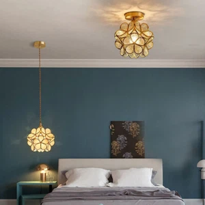 Modern Petal Pendant Light Nordic Flower Glass Semi Flush Mount Ceiling Lamp - Picture 1 of 26