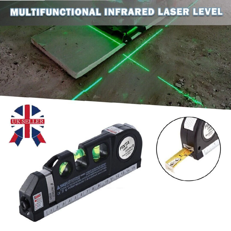 Tape Measure DIY Spirit Level With Laser Horizontal Cross Rule Multipurpose Tool