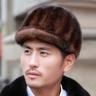 Gorra de béisbol de piel de visón real para hombre gorra de pico arnés jinete caballero sombrero Foto 1 de 4