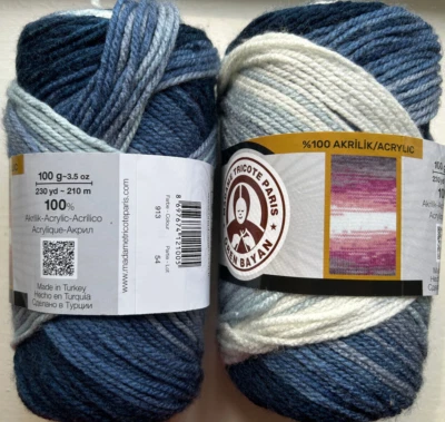 Lot of 2 3.5oz Skeins Madame Tricote Paris Favori Batik Yarn - blue mix - Image 1 of 3