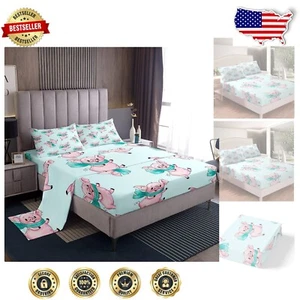 Adorable Pink Pig Cartoon Bedding Set - King Size with Deep Pocket & 4 Pieces - Picture 1 of 9