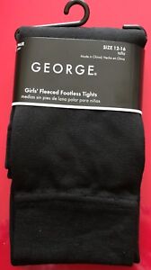 New in Pkg. George Girl's Fleeced Footless Tights Black SZ 12-16. FREE SHIPPING!