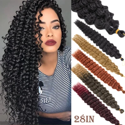 Long Water Wave Braids Deep Curly Boho Braid Crochet Braiding Hair Extensions US - Image 1 of 4