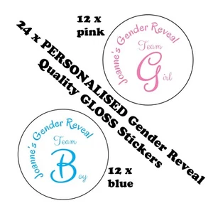24 x Pegatinas BRILLANTES JUEGOS BABY SHOWER Género revelar fiesta 12x Rosa 12x Azul 692 - Imagen 1 de 6