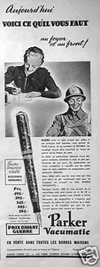 PUBLICITÉ STYLO PARKER VACUMATIC TELEVISOR CE QU'IL VOUS FAUT MARQUE DÉPOSÉES - Foto 1 di 1