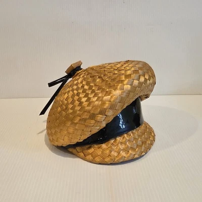 Vintage Ladies Hat Leslie James Straw Hat Black Band 1950s  1970s Fedora Beret - Image 1 of 4