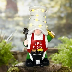 Garden Gnome Statues Outdoor Decor, Solar Powered Outdoor Gnome with BBQ Gril... - Picture 1 of 7