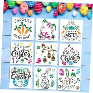 9 PCS Easter Stencils for Painting on Wood, Easter Bunny Style 1: ET 3Carrots - Picture 1 of 6