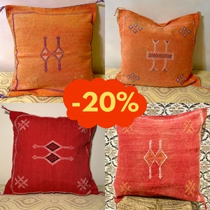 Set of 4 Handmade Cactus Silk Pillow Covers | Blue and White | Red,Brown ,Orange - Picture 1 of 17