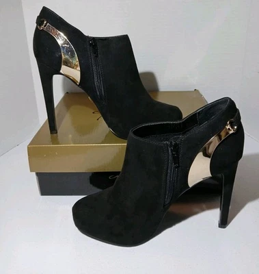 THALIA SODI Lenna Pumps Women's Black Suede/ GoldStiletto OpenToe Size 9.5 #1365 - Image 1 of 4