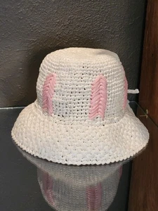 Miriam Lefcourt Vintage 60s Handcrafted In Italy White/Pink Raffia Bucket Hat... - Picture 1 of 7