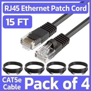 Paquete de 4 cables Cat5e negros 15 pies Ethernet cable de conexión red Lan cable de Internet RJ45 - Imagen 1 de 7