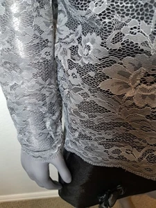 Unbranded Coat Gray Floral Lace Collarless Open Front Long Sleeve Size L - Picture 1 of 5