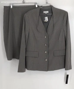 NWT Tahari Women's Gray Pink Skirt And Blazer 2 Piece Suit Set - Size 16 - Picture 1 of 9
