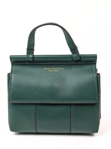 Tory Burch Mini Block T Satchel Crossbody Bag Green Leather Flap 10005568 New - Picture 1 of 24