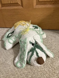 Handmade Vintage Chenille Bedspread White Green Swirls Yellow Floral Large Dog - Picture 1 of 3