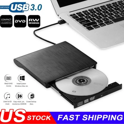 Slim External CD DVD RW Drive USB 3.0 Writer Burner Player Black For Laptop PC - Image 1 of 4