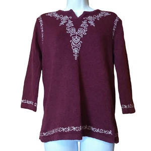 Christopher & Banks Women's Small 3/4 Sleeve Embroidered Pullover Sweater - Picture 1 of 5