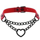 Women Dark Punk Leather Peach Heart Necklace Black Chain Neck Chain Collar Chain