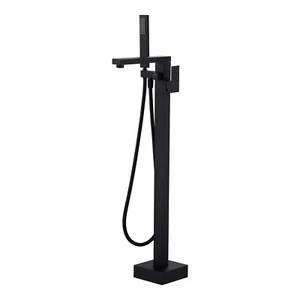 Floor Mount Bathtub Faucet 2 Function Matte Black Single Handle w/Hand Shower - Picture 1 of 6