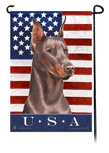 Patriotic USA Garden Flag - Cropped Fawn Doberman Pinscher 052G - Picture 1 of 1