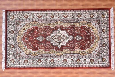 Red Oriental Area Rug 3x5 Silk Carpet Medallion Design Living Room Yoga - Image 1 of 4